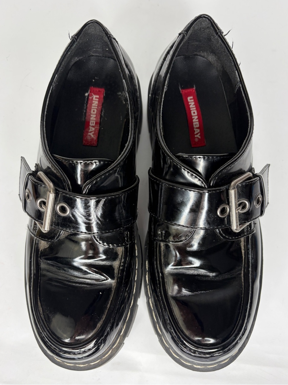 UNION BAY WOMEN'S LILEE BLACK PLATFORM LOAFERS ADJUSTABLE BUCKLE SIZE 6.5